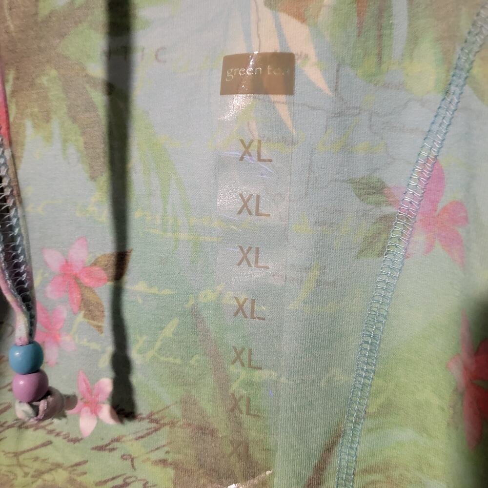 Y2K Green Tea Hoodie Jacket Beaded Drawstring Floral XL Athletic Wear Shortsle - Picture 11 of 12